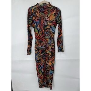 Madrag Sheer Retro Y2K Groovy Midi Bodycon Dress Women S Colorful Rave Festival